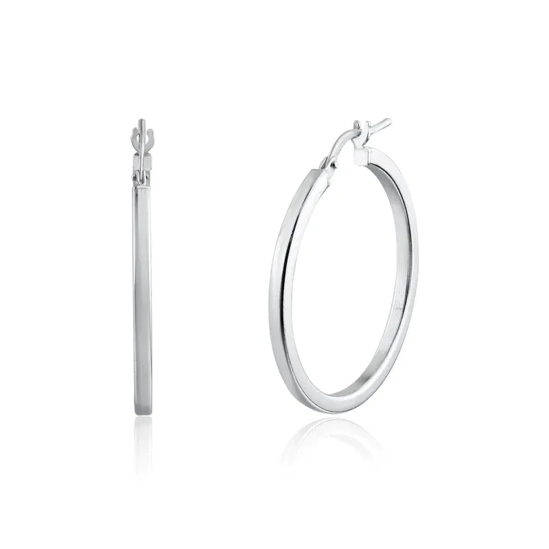 Silver 925 Rhodium Plated Silver 2mm Hoop Earrings