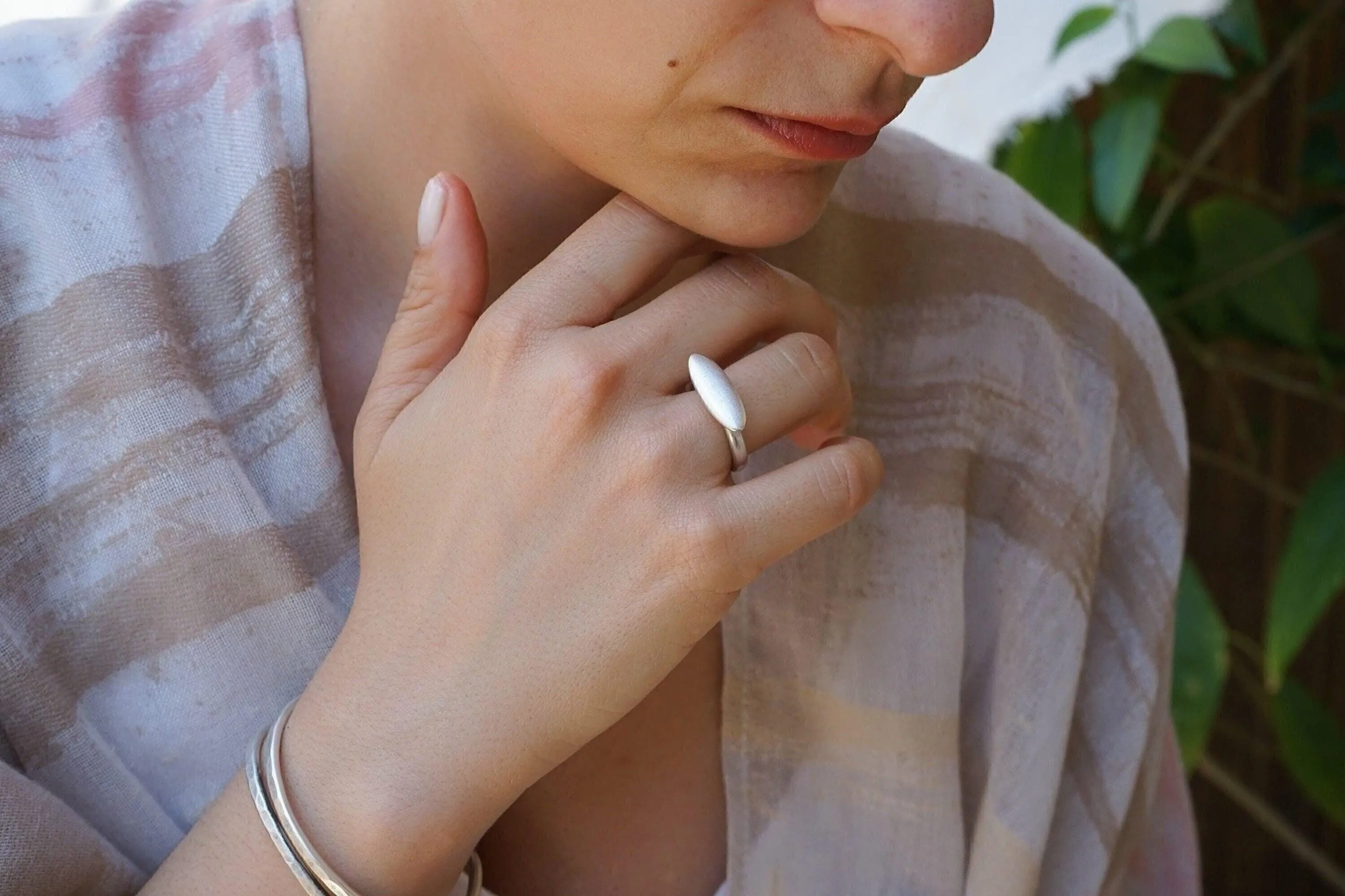 Silver Disc Boomerang Oval African Style Signet Ring