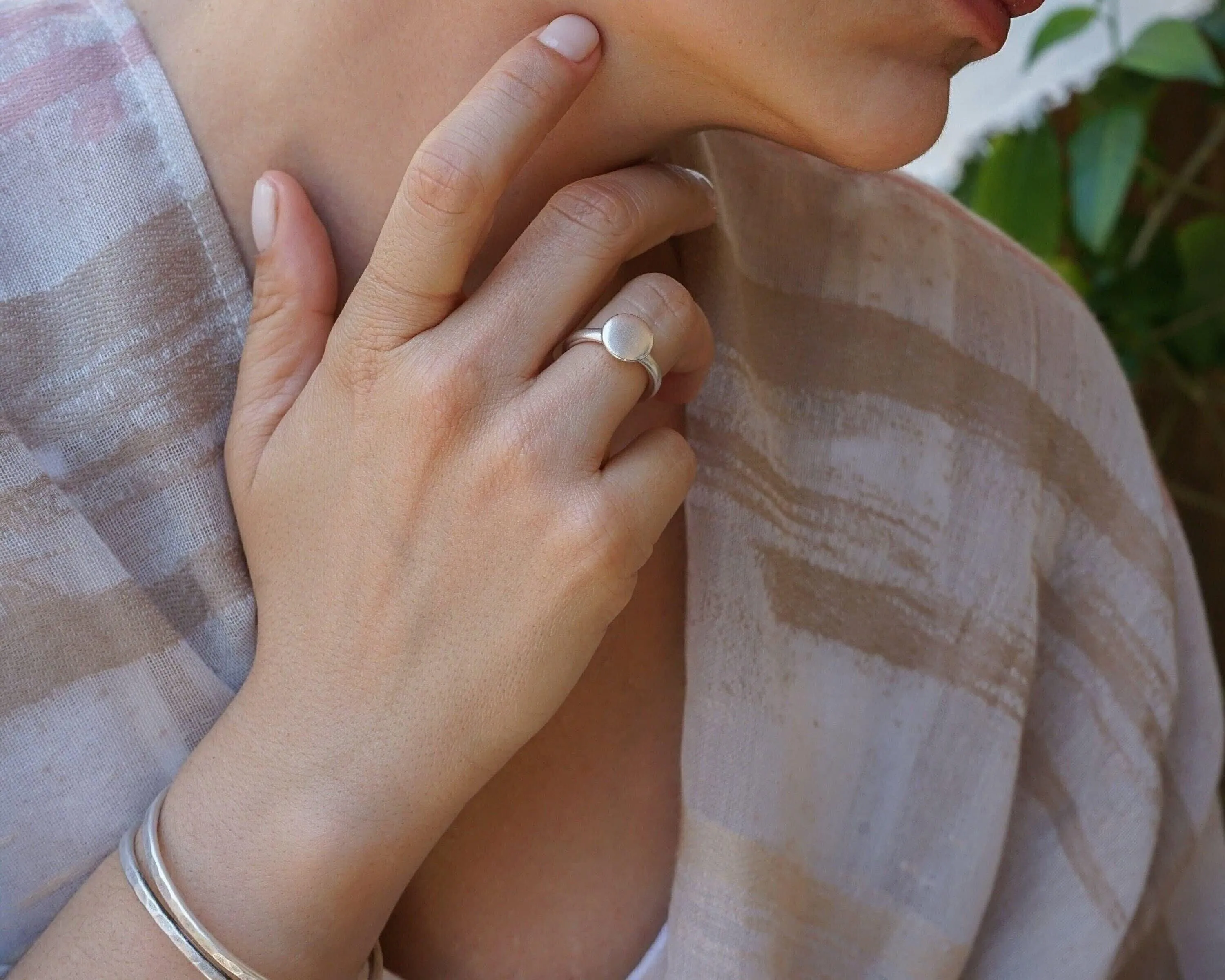 Silver Disc Boomerang Oval African Style Signet Ring