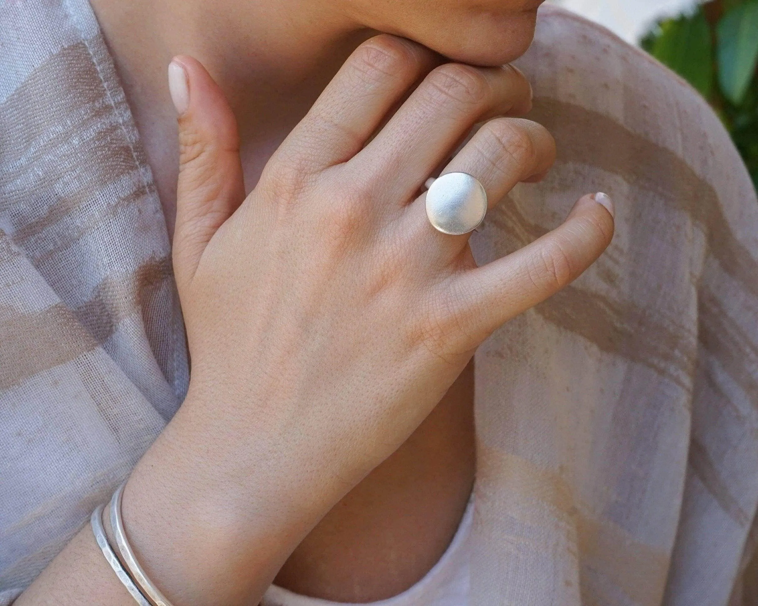 Silver Disc Boomerang Oval African Style Signet Ring
