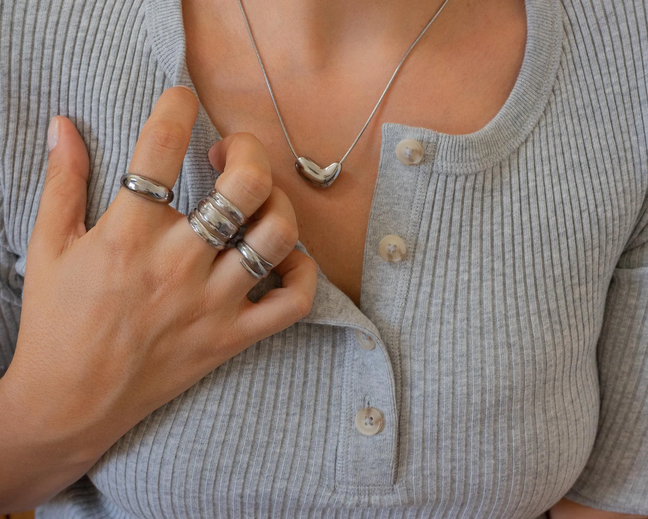 Silver Hammered Lines Ring