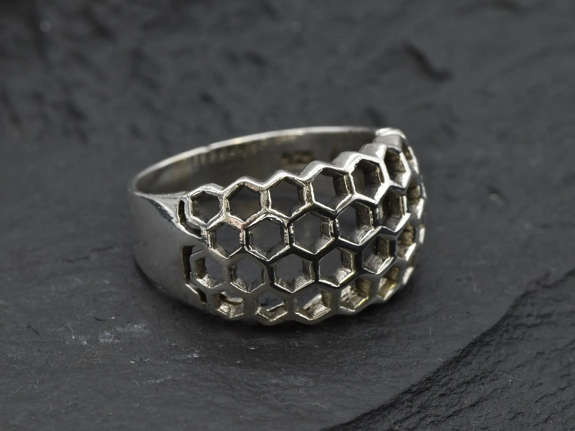 Silver Honeycomb Ring - Chunky Silver Ring  - Silver Artistic Ring