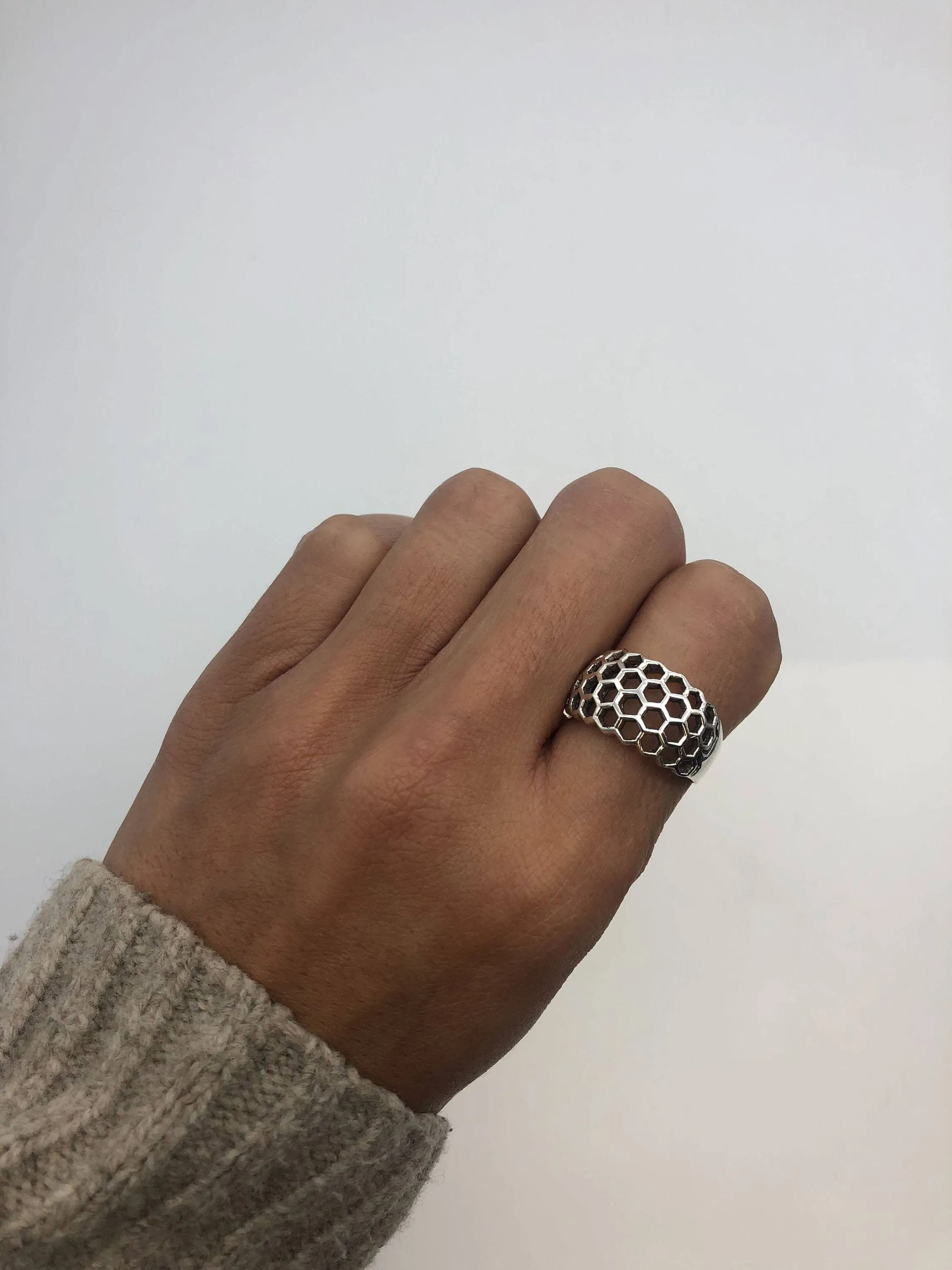 Silver Honeycomb Ring - Chunky Silver Ring  - Silver Artistic Ring