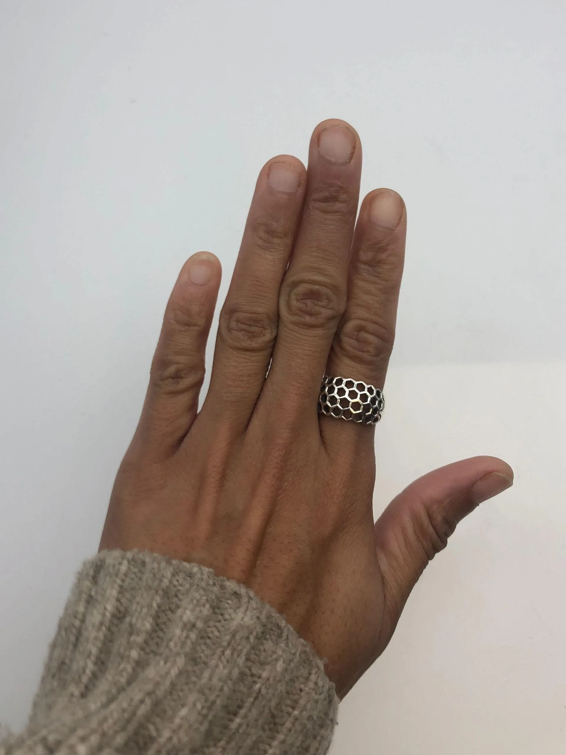 Silver Honeycomb Ring - Chunky Silver Ring  - Silver Artistic Ring