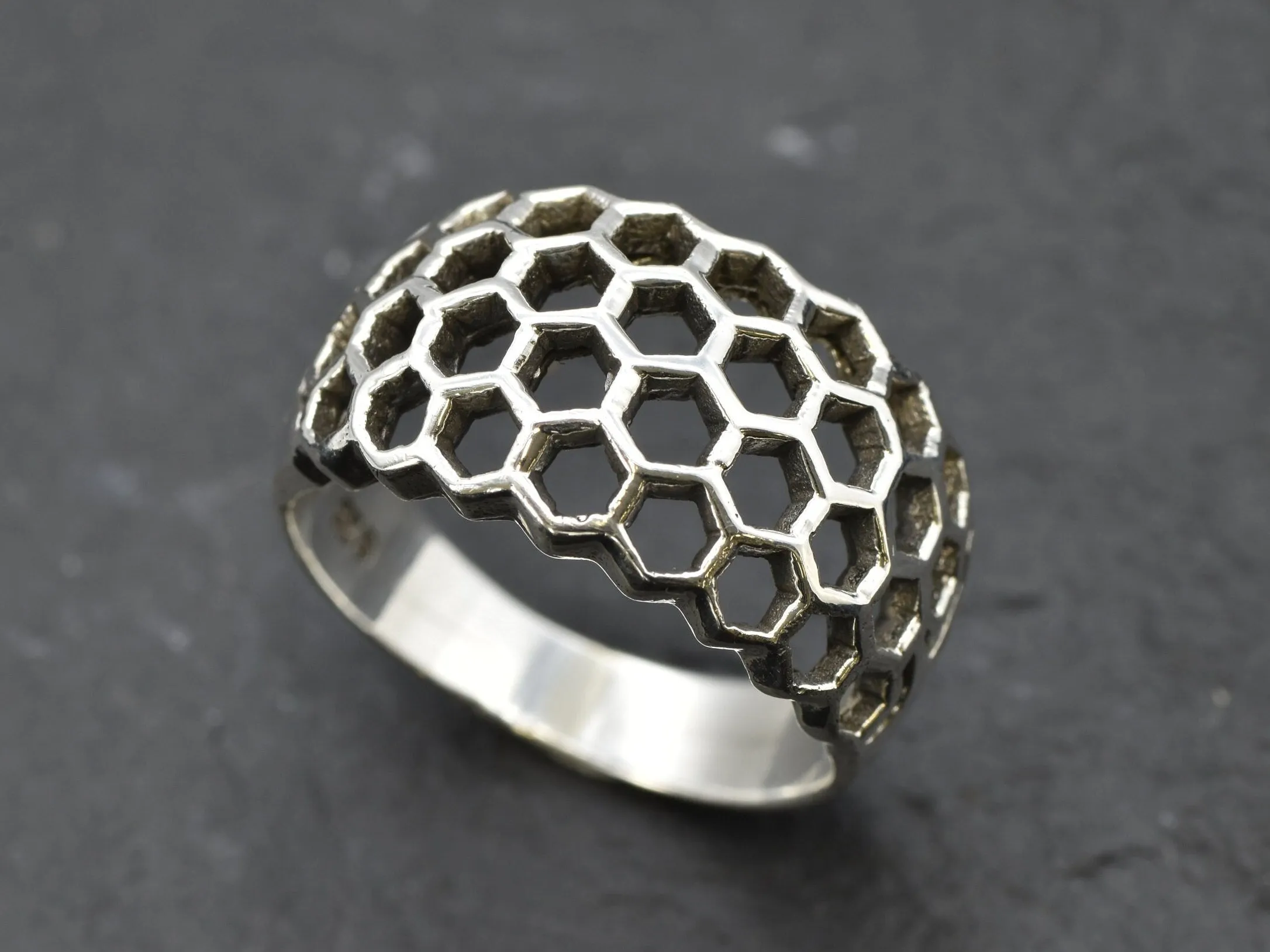 Silver Honeycomb Ring - Chunky Silver Ring  - Silver Artistic Ring