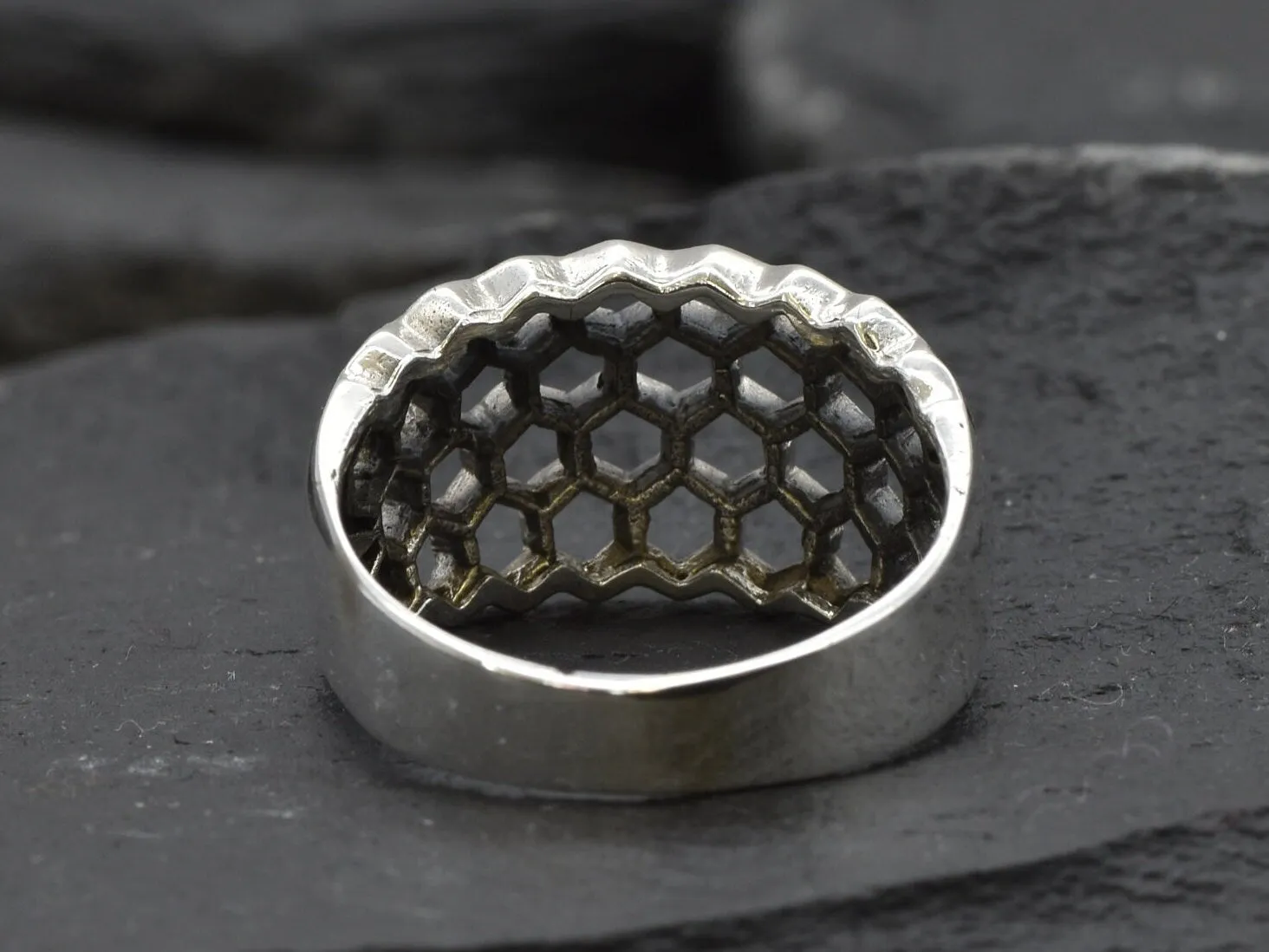 Silver Honeycomb Ring - Chunky Silver Ring  - Silver Artistic Ring