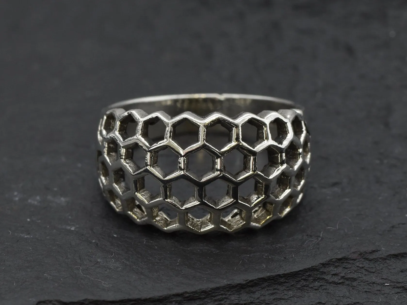 Silver Honeycomb Ring - Chunky Silver Ring  - Silver Artistic Ring