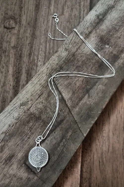 Silver Linings "Moon" Silver Filigree Handmade Pendant and Chain