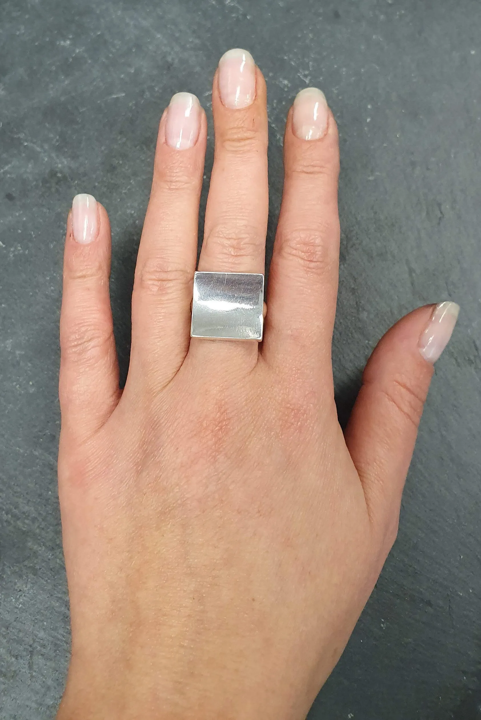 Silver Square Ring - Square Curved Ring - Large Square Ring