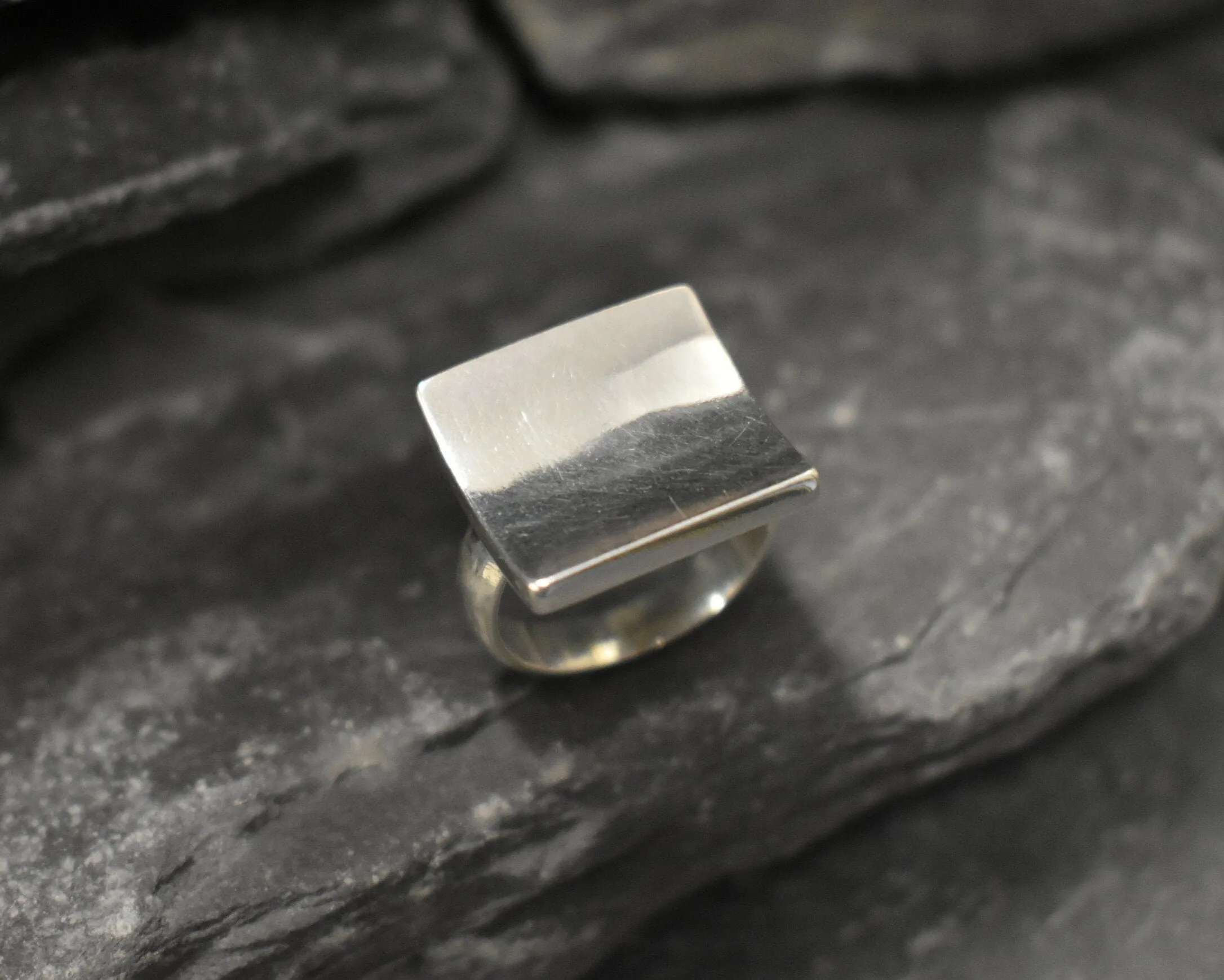 Silver Square Ring - Square Curved Ring - Large Square Ring