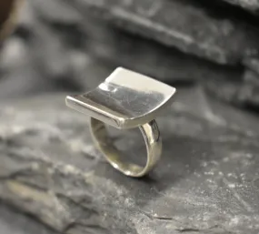 Silver Square Ring - Square Curved Ring - Large Square Ring