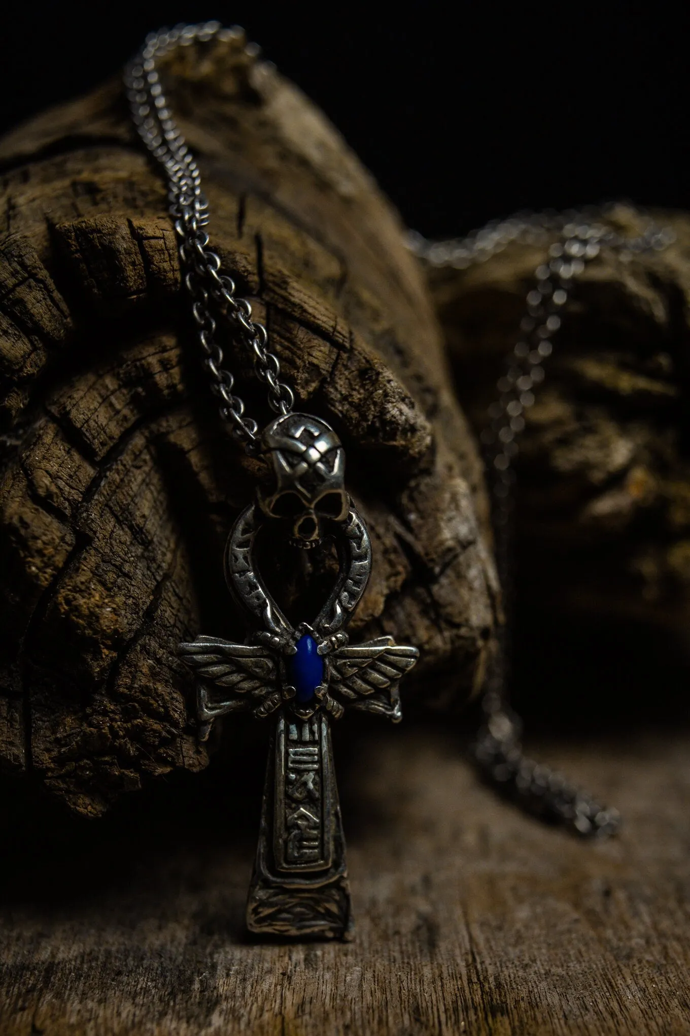 Skull Pendant "Ankhon" with Lapis Lazuli and Ankh Symbol