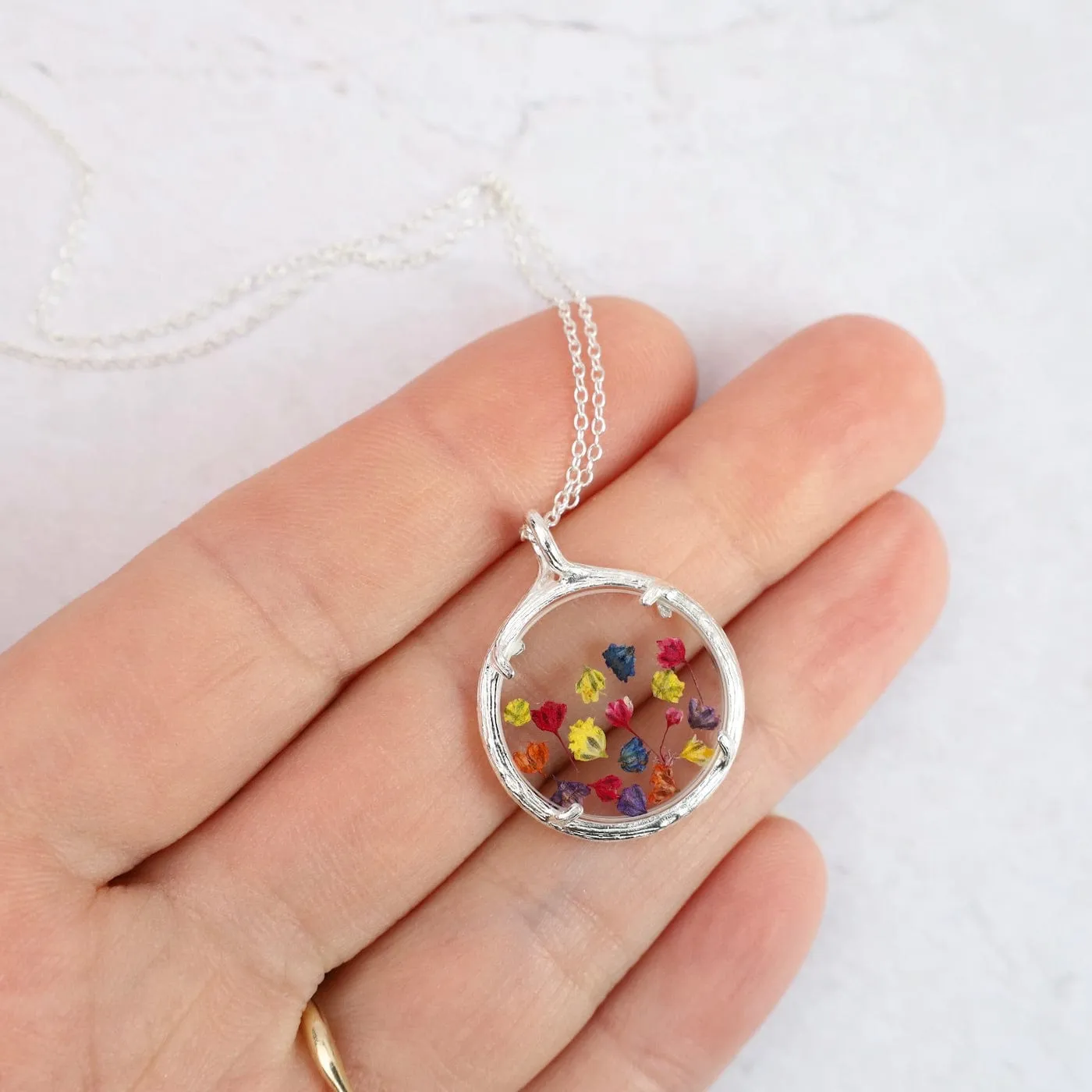 Small Glass Botanical Necklace - Recycled Sterling