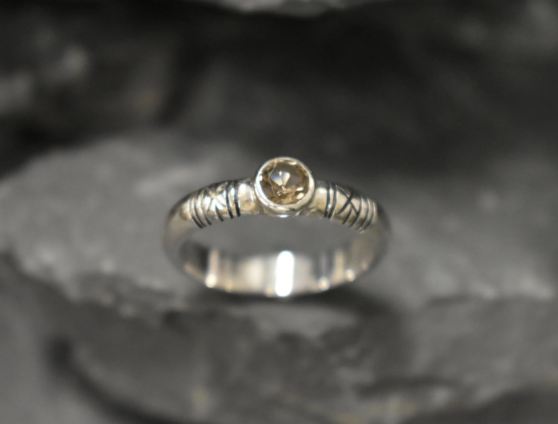 Smoky Topaz Ring - Brown Diamond Ring - Tribal Boho Ring