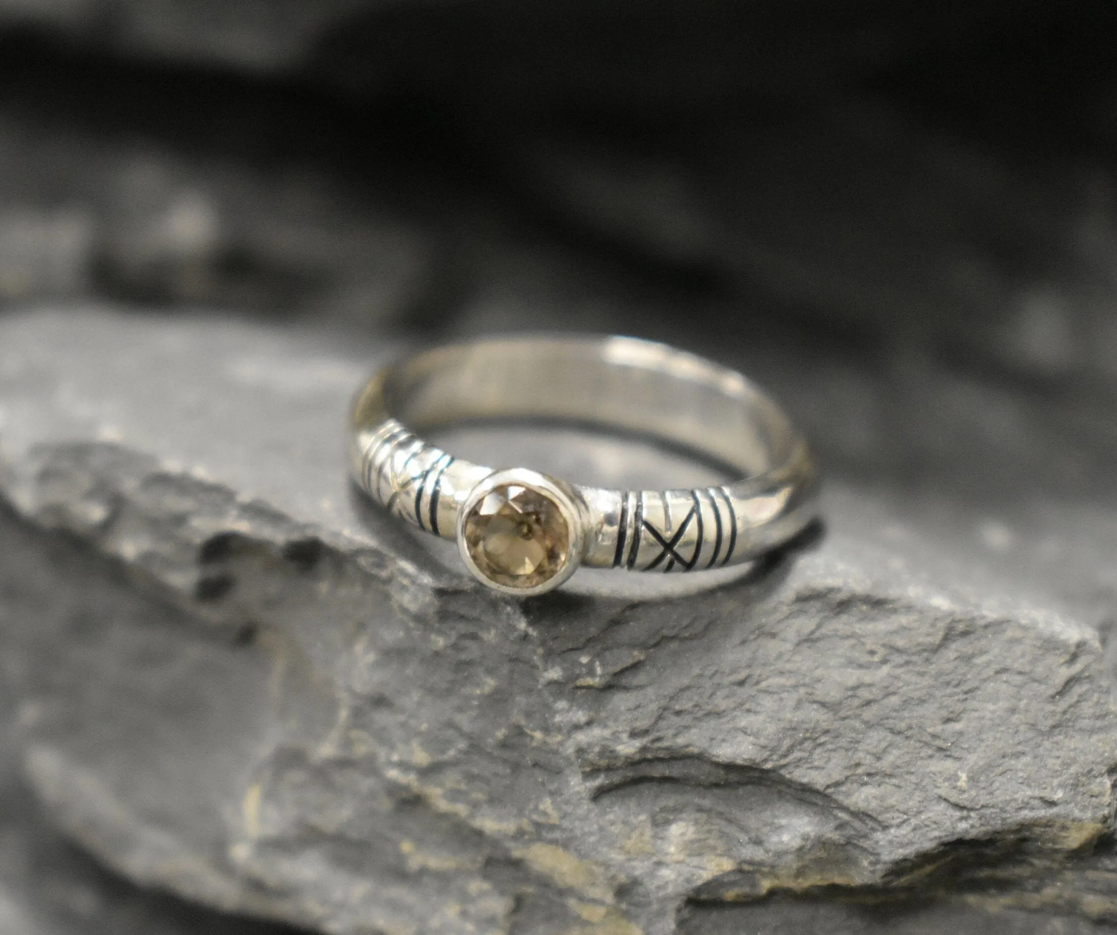 Smoky Topaz Ring - Brown Diamond Ring - Tribal Boho Ring