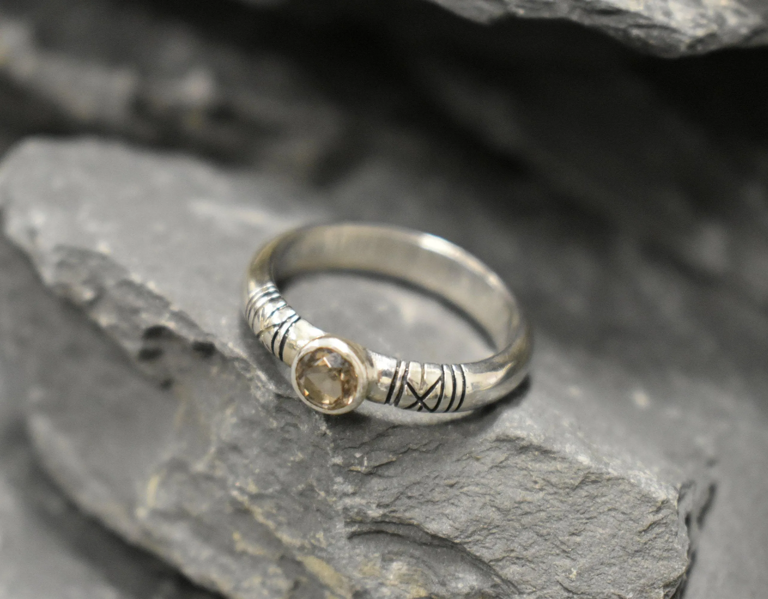 Smoky Topaz Ring - Brown Diamond Ring - Tribal Boho Ring