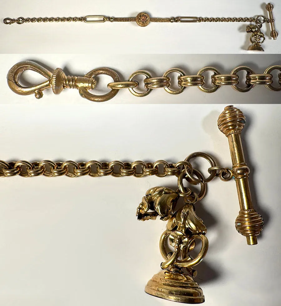 Superb Antique Pocket Watch Fob and Chain, Tests 12k to 16k, and weighs 24 grams, with Seal, Sceau