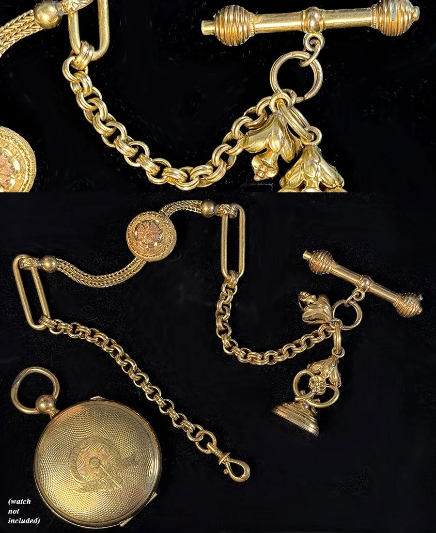 Superb Antique Pocket Watch Fob and Chain, Tests 12k to 16k, and weighs 24 grams, with Seal, Sceau