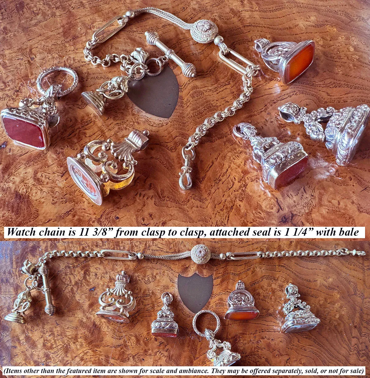 Superb Antique Pocket Watch Fob and Chain, Tests 12k to 16k, and weighs 24 grams, with Seal, Sceau