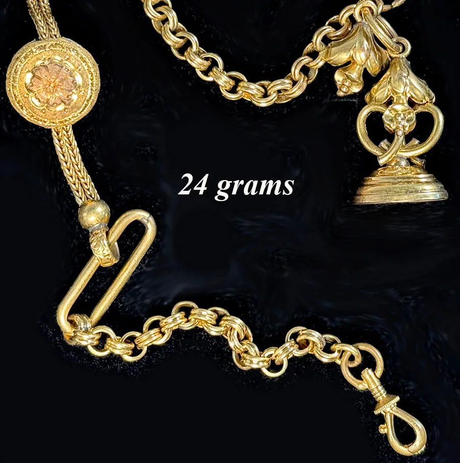 Superb Antique Pocket Watch Fob and Chain, Tests 12k to 16k, and weighs 24 grams, with Seal, Sceau