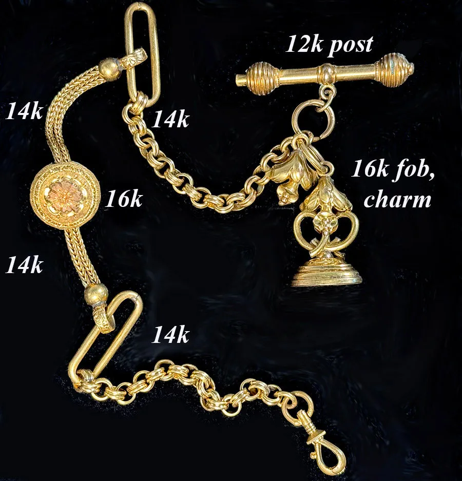 Superb Antique Pocket Watch Fob and Chain, Tests 12k to 16k, and weighs 24 grams, with Seal, Sceau