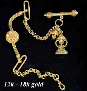 Superb Antique Pocket Watch Fob and Chain, Tests 12k to 16k, and weighs 24 grams, with Seal, Sceau