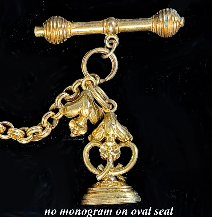 Superb Antique Pocket Watch Fob and Chain, Tests 12k to 16k, and weighs 24 grams, with Seal, Sceau