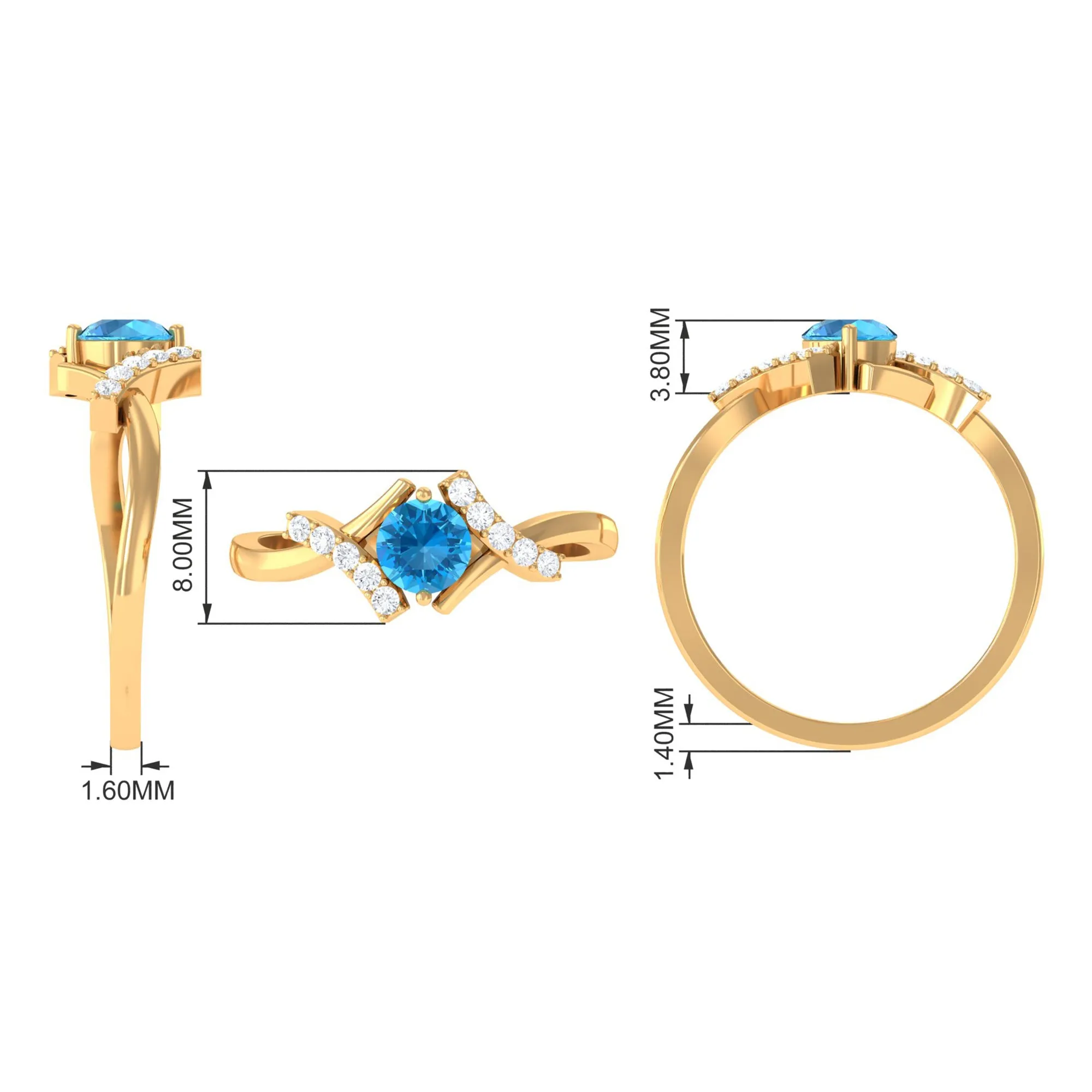 Swiss Blue Topaz and Diamond Designer Promise Ring
