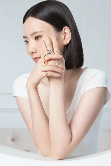 TRACEY CHEN |  EARRINGS | 天然翡翠琺瑯環形耳飾 (黃金-綠色)