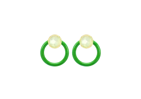 TRACEY CHEN |  EARRINGS | 天然翡翠琺瑯環形耳飾 (黃金-綠色)