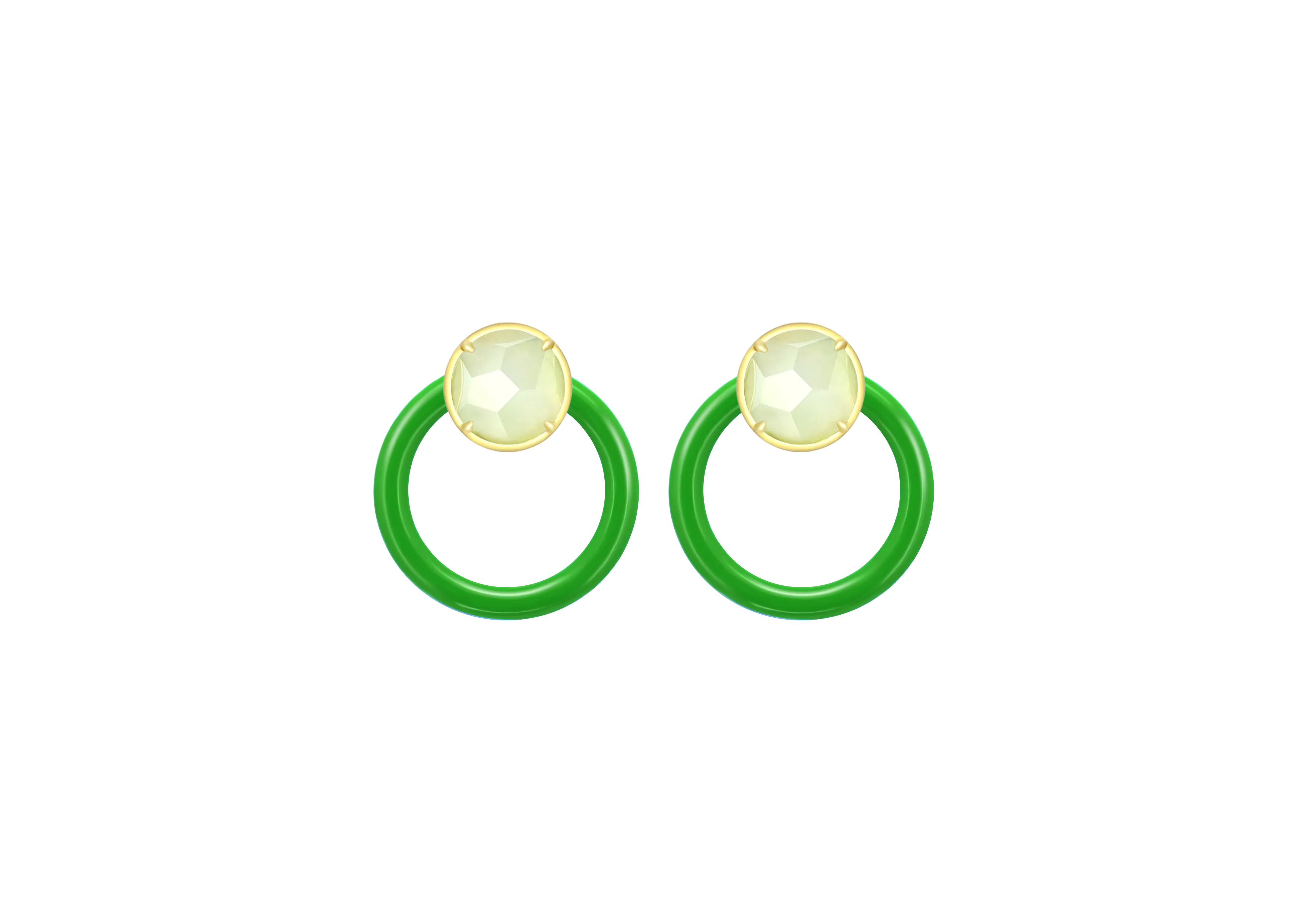 TRACEY CHEN |  EARRINGS | 天然翡翠琺瑯環形耳飾 (黃金-綠色)