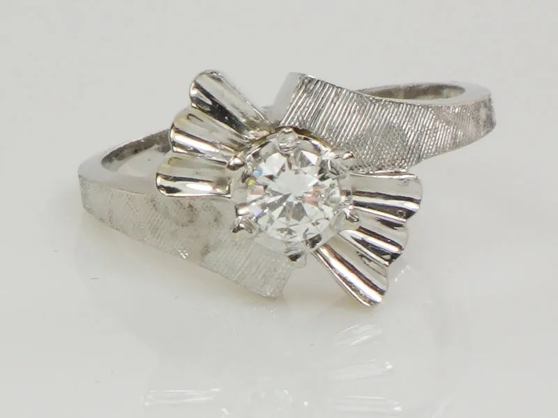 Vintage 14k White Gold Round Natural Diamond Solitaire Engagement Ring Approx .25 Carats Circa 1960's