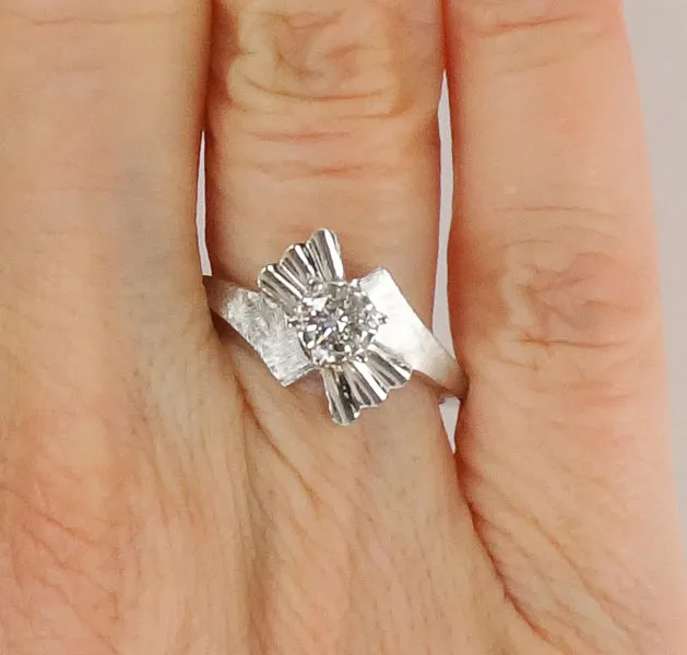 Vintage 14k White Gold Round Natural Diamond Solitaire Engagement Ring Approx .25 Carats Circa 1960's